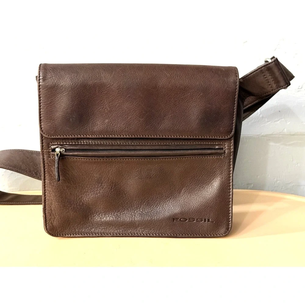 Vintage‎ Fossil Brown Leather Crossbody Unisex Messenger Bag
